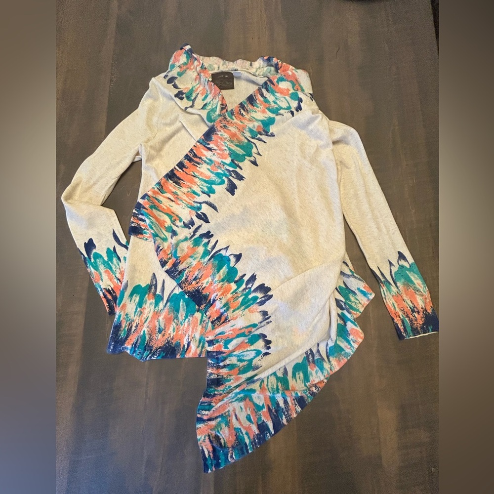 Guinevere Anthropologie Colorful Abstract Patterned Fabric Cardigan